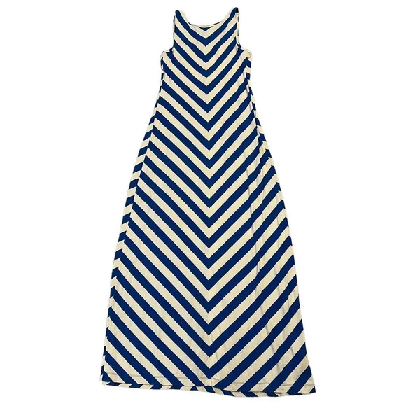 Tommy Bahama‎ Women's Small Blue/White Sleeveless High Neck Chevron Maxi Dress - Picture 3 of 3